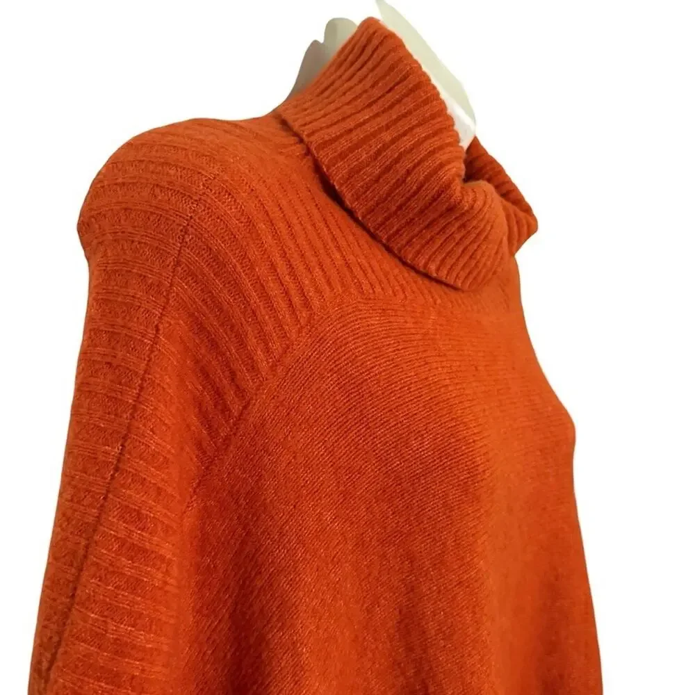 Lou & Grey Orange Turtleneck Asymmetrical Poncho Wool Blend Sweater sz One Size